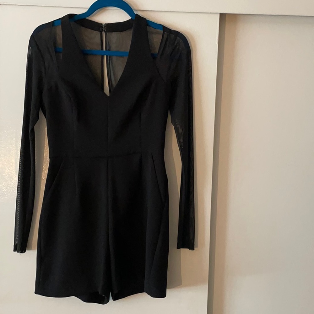 BCBGeneration Romper with Sheer Back and Sleeves Fire 🔥